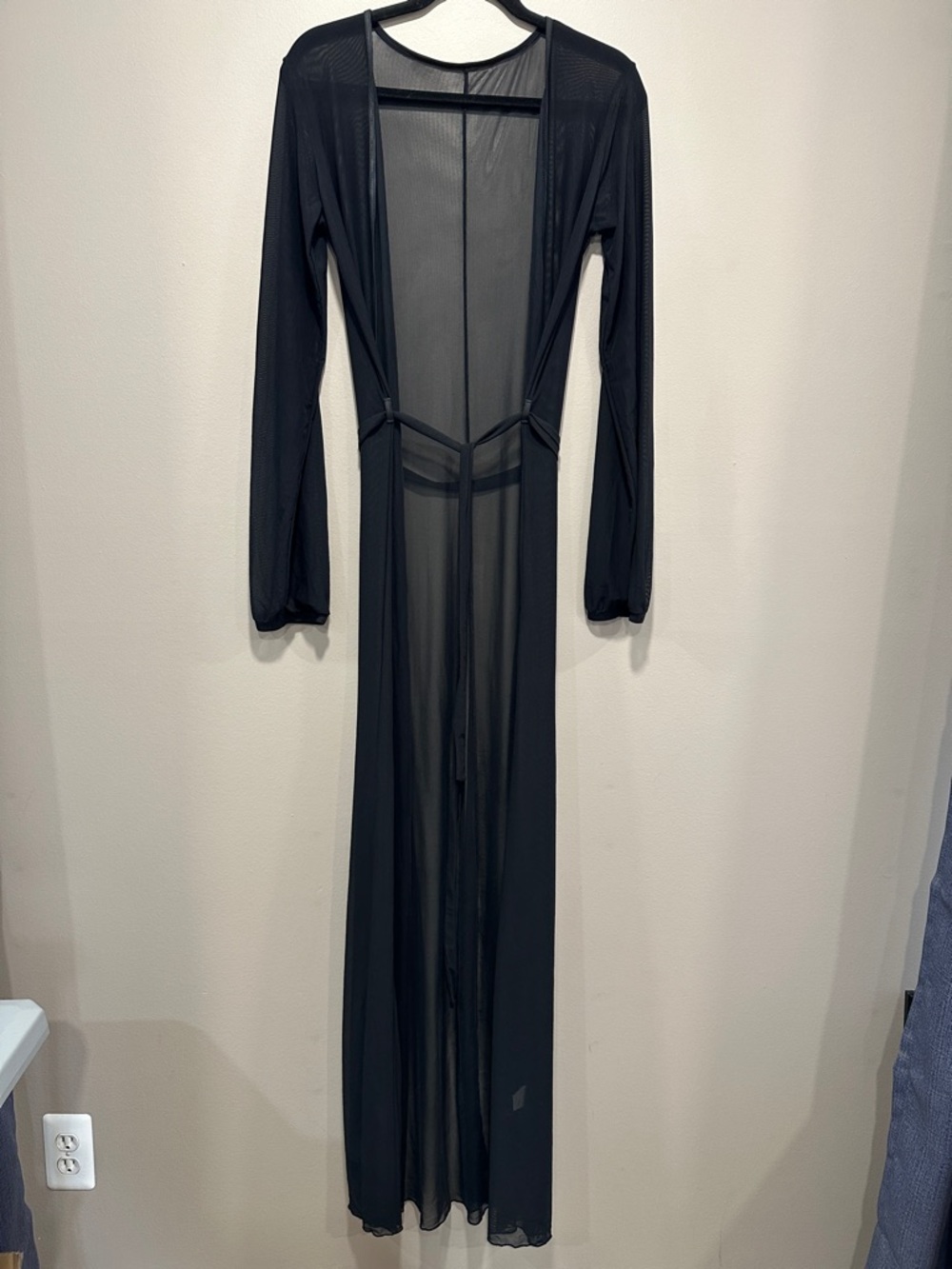 Black Sheer Mesh Maxi Duster Cardigan Robe - Size L EUC